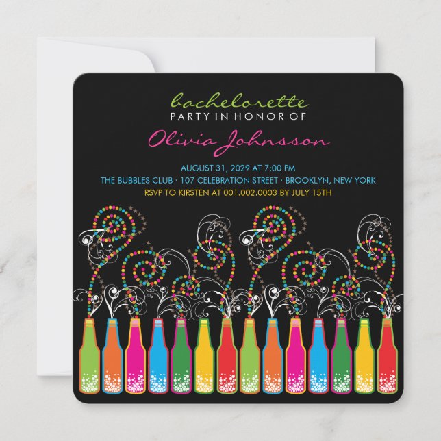 Fun Bubbly Celebrations Bachelorette Party Invite (Front)