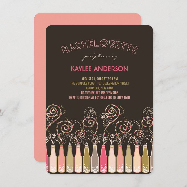 Fun Bubbly Celebrations Bachelorette Party Invite (Front/Back)