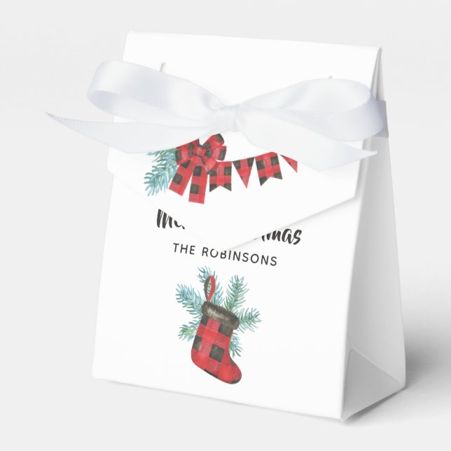 Fun Buffalo Plaid Lumberjack Bear Christmas Favour Box (Front Side)