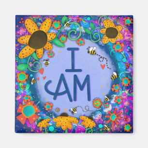 Fun Bumblebee Blue Pretty I AM Inspiring Floral Magnet