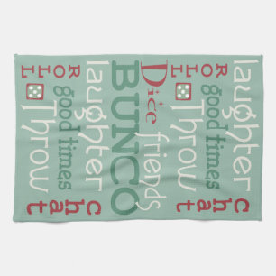Fun Bunco Dice Friends Holiday Green & Red Tea Towel