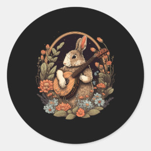 Fun Bunny Playing Banjo Guitar Music Rabbit Happy  Classic Round Sticker