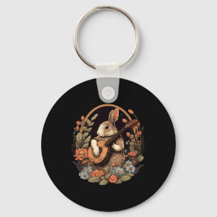 Fun Bunny Playing Banjo Guitar Music Rabbit Happy Key Ring