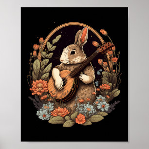 Fun Bunny Playing Banjo Guitar Music Rabbit Happy  Poster