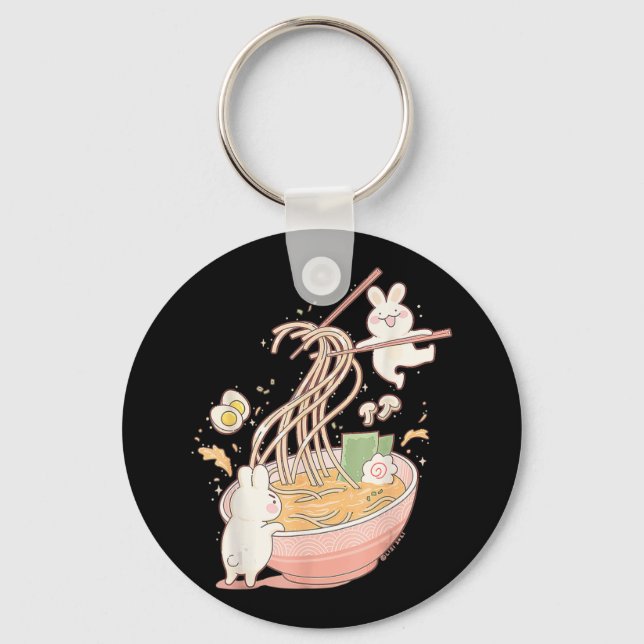 Fun Bunny Rabbit Ramen Noodle Soup Anime Kawaii Ae Key Ring (Front)