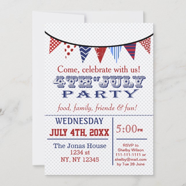 Fun Bunting July 4th Holiday party Invitation (Front)