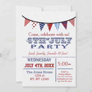 Fun Bunting July 4th Holiday party Invitation