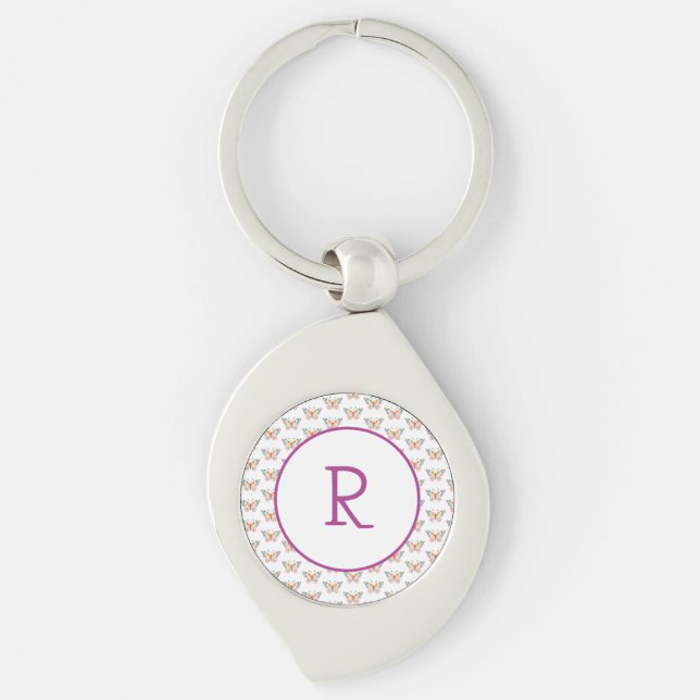 Fun Butterfly with Initial  Key Ring (Front)