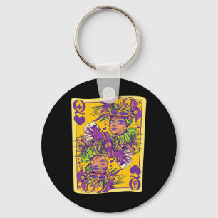 Fun Cajun Queen Of Hearts Mardi Gras Design Key Ring