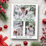 Fun Calligraphy 3 Photo Couple Christmas Green Postcard<br><div class="desc">Modern Fun Calligraphy Script Merry Christmas Couple Photo Postcard - 3 Photos - Green Script</div>