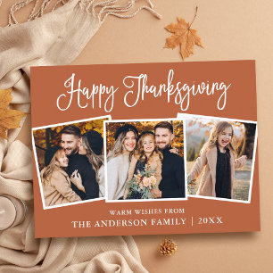 Fun Calligraphy 3 Photo Terracotta Thanksgiving Postcard