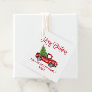 Fun Calligraphy Christmas Vintage Red Truck Gift Favour Tags