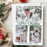 Fun Calligraphy Green 3 Photo Couple Christmas Holiday Card<br><div class="desc">Modern Fun Calligraphy Script Merry Christmas Couple Photo Card - 3 Photos - Green Script</div>
