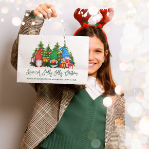 Fun Calligraphy Holly Jolly Christmas Gnomes Large Gift Bag