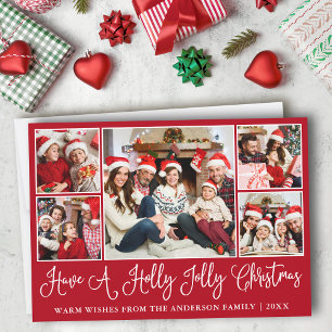 Fun Calligraphy Holly Jolly Christmas Red Holiday Card