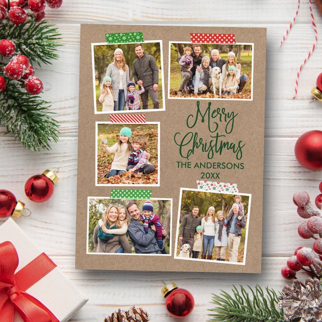 Fun Calligraphy Kraft Green Christmas Craft Tape Postcard (Customize to change your personalized text size or text style.)