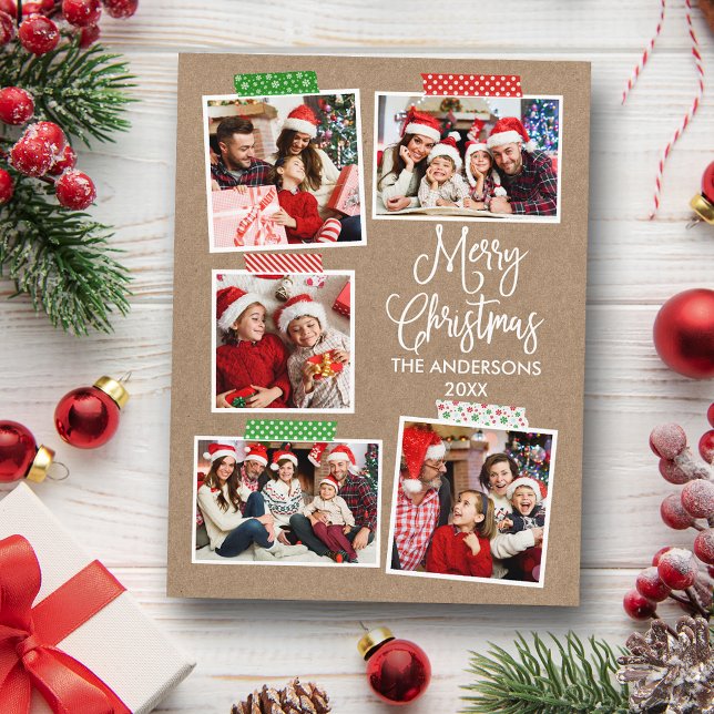 Fun Calligraphy Kraft Merry Christmas Craft Tape Postcard (Customize to change your personalized text size or text style.)