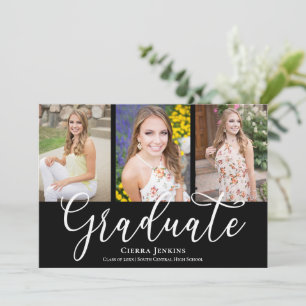Fun Calligraphy Photo Black Graduation Party Invitation