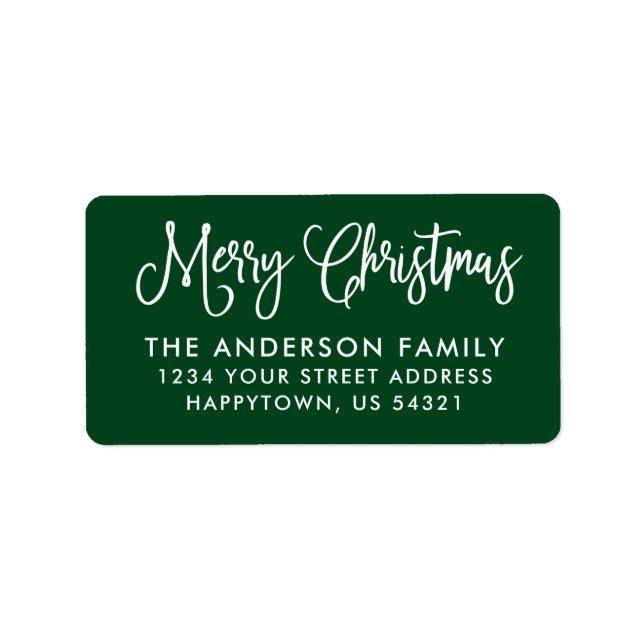 Fun Calligraphy Script Christmas Green Address Label (Front)