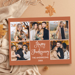 Fun Calligraphy Terracotta 5 Photo Thanksgiving Postcard