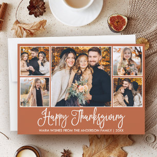 Fun Calligraphy Terracotta 5 Photos Thanksgiving Holiday Card