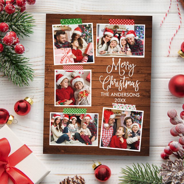 Fun Calligraphy Wood Merry Christmas Craft Tape Postcard (Customize to change your personalized text size or text style.)