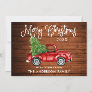 Fun Calligraphy Wood Vintage Truck Tree Christmas Holiday Card