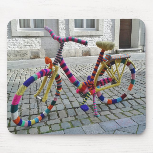 Fun Camp Bike Bicycle Knitted rainbow colours Mouse Mat (Front)