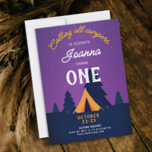 Fun Camping Outdoor Adventure 1st Bday Tent Forest Invitation