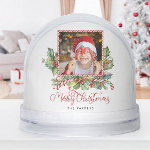 Fun Candy Cane Merry Christmas Photo Snow Globe