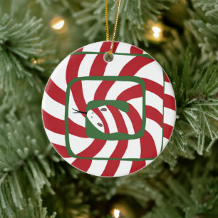 Fun Candy Cane Red Striped Abstract Snake Ceramic Tree Decoration