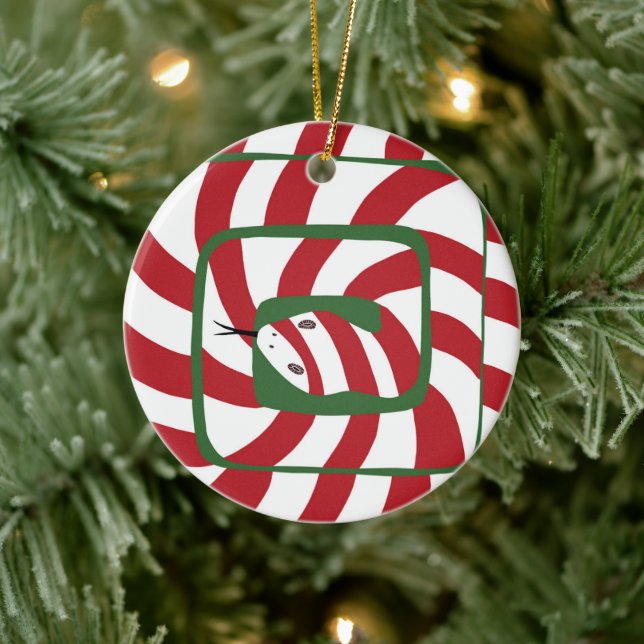 Fun Candy Cane Red Striped Abstract Snake Ceramic Tree Decoration (Tree)
