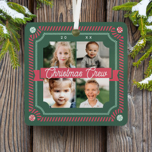Fun Candy Christmas Crew Candy Cane 4 Photo Frame Metal Tree Decoration