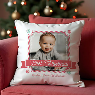 Fun Candy First Christmas Candy Cane Photo Frame Cushion