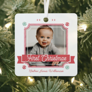 Fun Candy First Christmas Candy Cane Photo Frame M Metal Tree Decoration