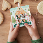 Fun Candy Gingerbread House Christmas Crew 4 Photo Metal Tree Decoration<br><div class="desc">Fun and playful candy gingerbread theme Christmas crew four photo keepsake ornament. Keepsake ornament can be customized with the year,  and four photos on the front and on the back. Fun candy cane gingerbread house frame with ribbon and tree background scene. Artwork by Moodthology Papery.</div>