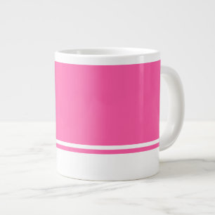 Fun Candy Pink Background White Bottom Rim Stripes Large Coffee Mug