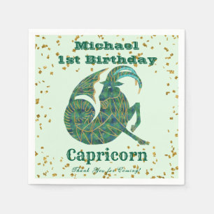 Fun Capricorn First Birthday & Gold Confetti Napkin