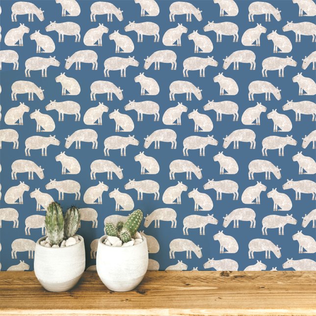Fun Capybara Art Wallpaper (Fun Capybara teal green animal art wallpaper)