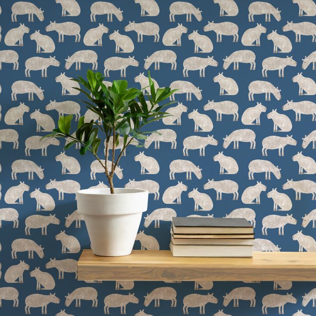 Fun Capybara Art Wallpaper (Fun Capybara teal green animal art wallpaper)