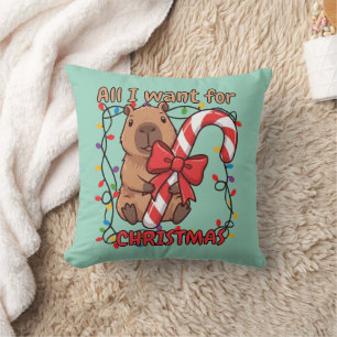 Fun Capybara Christmas Lights Party Cushion