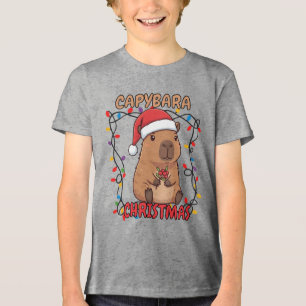 Fun Capybara Christmas Lights Party Tri-Blend Shirt