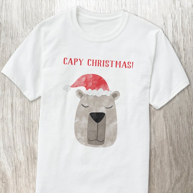 Fun Capybara Personalised Christmas T-Shirt (Fun capybara Christmas t-shirt with custom text)