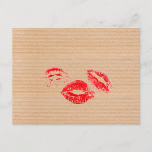 Fun Cardboard Box and Red Lipstick Kiss Print Postcard