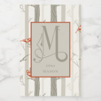 Fun Cardinals in Birch Trees Monogram M Custom