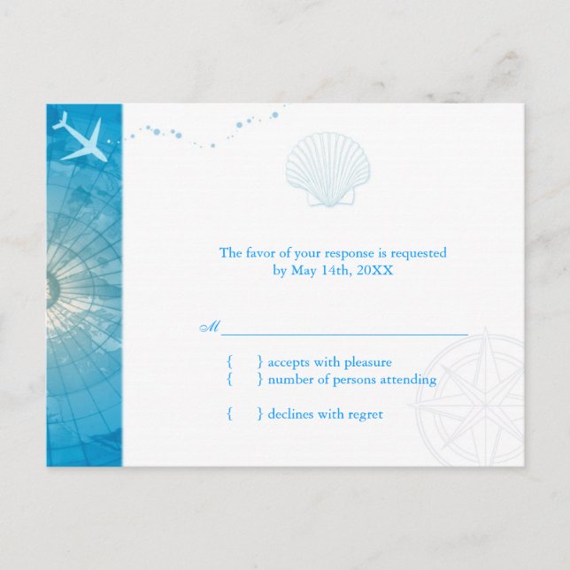Fun Caribbean Blue Summer Wedding RSVP Invitation Postcard (Front)