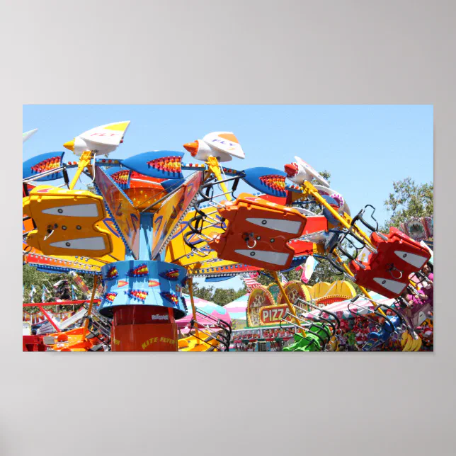 Fun Fair Ride With Flags Fun carnival Colorful Fair Ride Photograph Poster | Zazzle