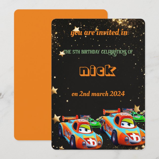 fun cars birthday invitation (Front/Back)