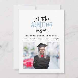 Fun cartoon adulting graduation photo announcement