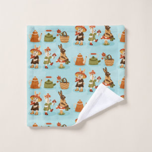 Fun cartoon animal print on a light blue backgroun wash cloth